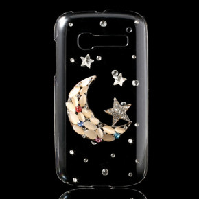 Луксозен твръд ултра тънък гръб с камъни за Alcatel One Touch POP C5 5036 / 5036x / 5036D 3D луна и звезди